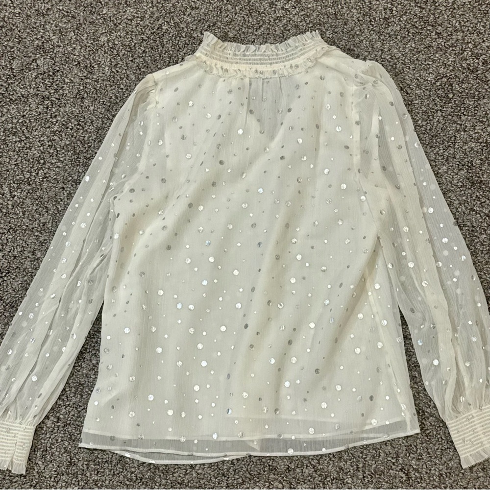 Talbots Ivory Sheer Blouse with Metallic Dot Detail - Picture 7 of 7